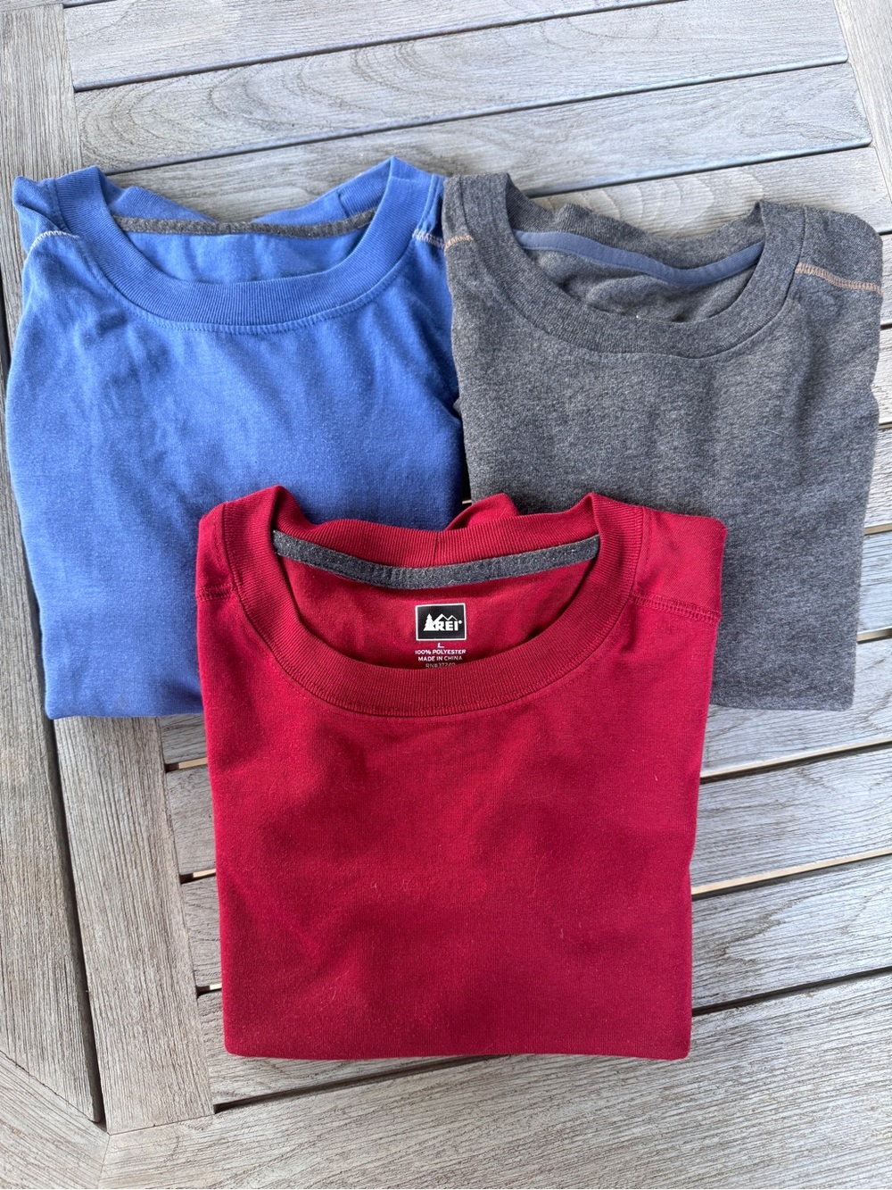 REI Men’s Short-Sleeve Crewneck Tee Bundle - Red, Blue, Gray